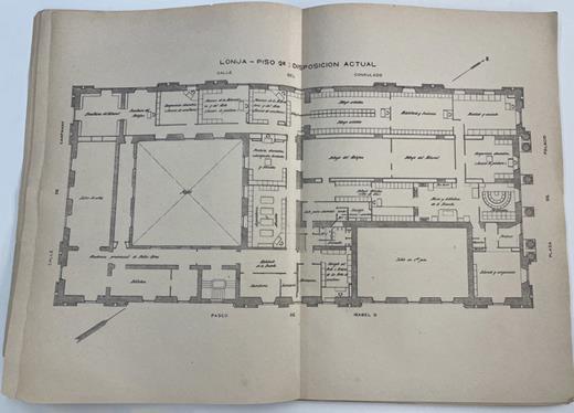These images from a book show the general layout and a detail of the Royal Catalan Academy of Fine Arts of Sant Jordi in the early twentieth century, with the location of the plaster replica of the lamassu drawn and marked in writing.